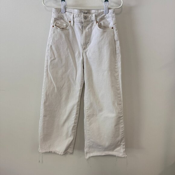 PAIGE Denim - Paige White Denim Wide Leg Crop Raw Hem Jeans